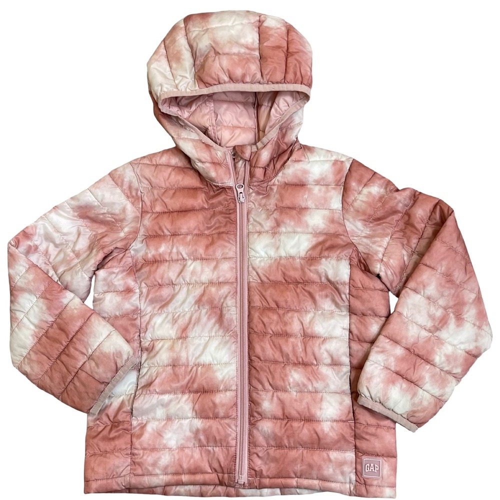 Gap Kids‎ Puffer Jacket S Hooded Tie Dye Pink White Primaloft Water Resistant
